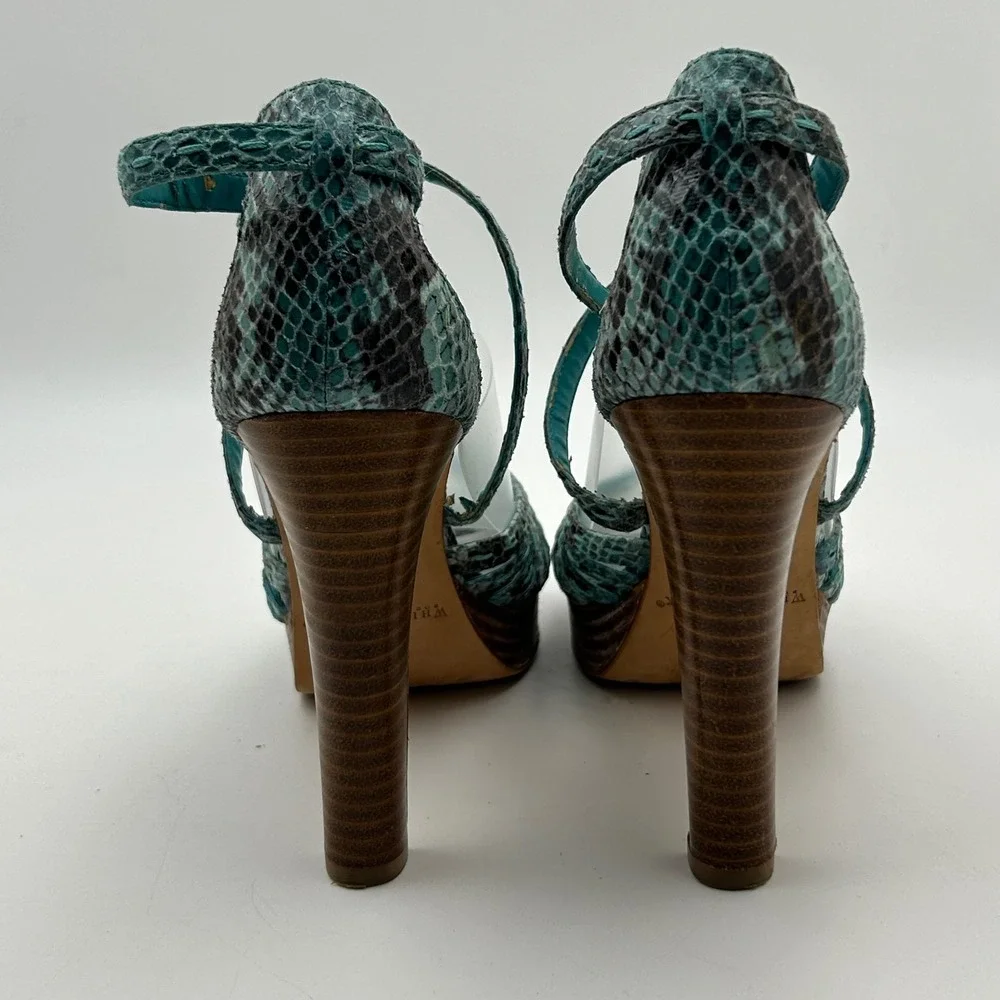 White House Black‎ Market Emilia Sandals Womens 7.5M Teal Snakeskin Platform Y2K
